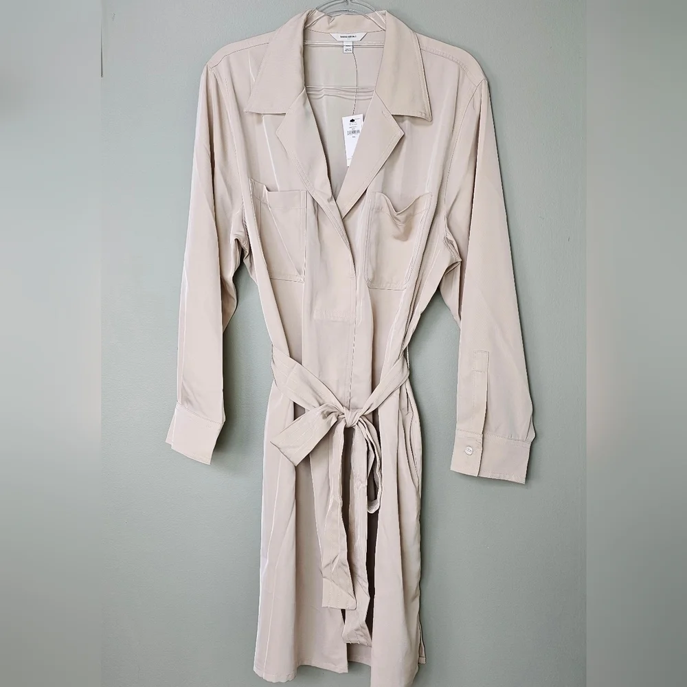 Banana Republic Women's Long Sleeve Satin Twill Mini Shift Dress in Oyster Pearl